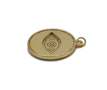 Load image into Gallery viewer, Gold CZ Light Green Enamel Evil Eye Round Coin Charm, Sku#LK718