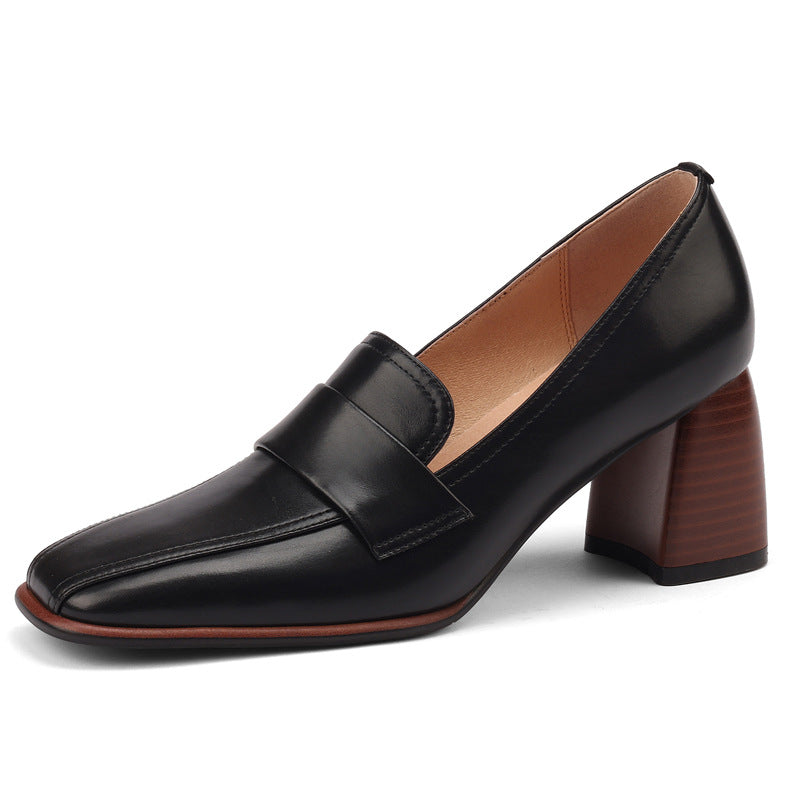 Retro Brown Chunky Heel Pumps