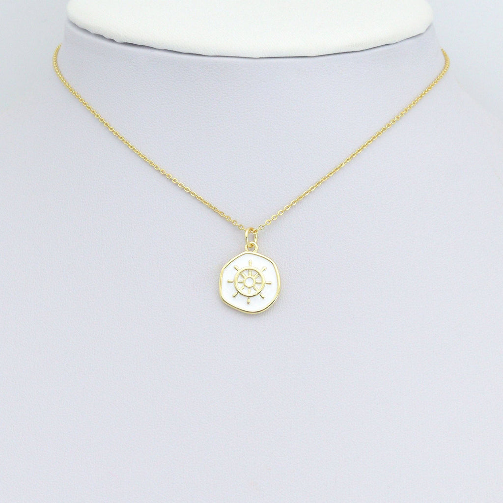 White Enamel Ship Wheel Coin Charm Pendant,Sku#LX871