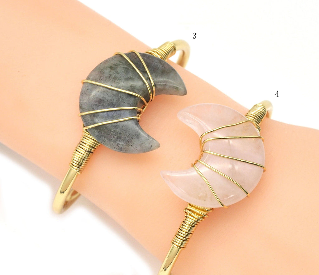 Gemstone Moon Shape Wire Trapped Cuff bracelet, sku#LY25