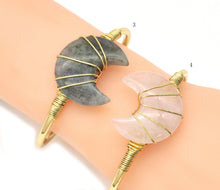 Load image into Gallery viewer, Gemstone Moon Shape Wire Trapped Cuff bracelet, sku#LY25