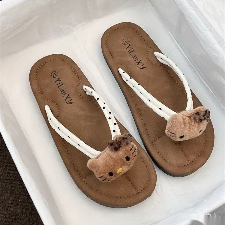 Women's Herringbone Non-Slip Beach Flip-Flops - Soft Sole Summer Slippers