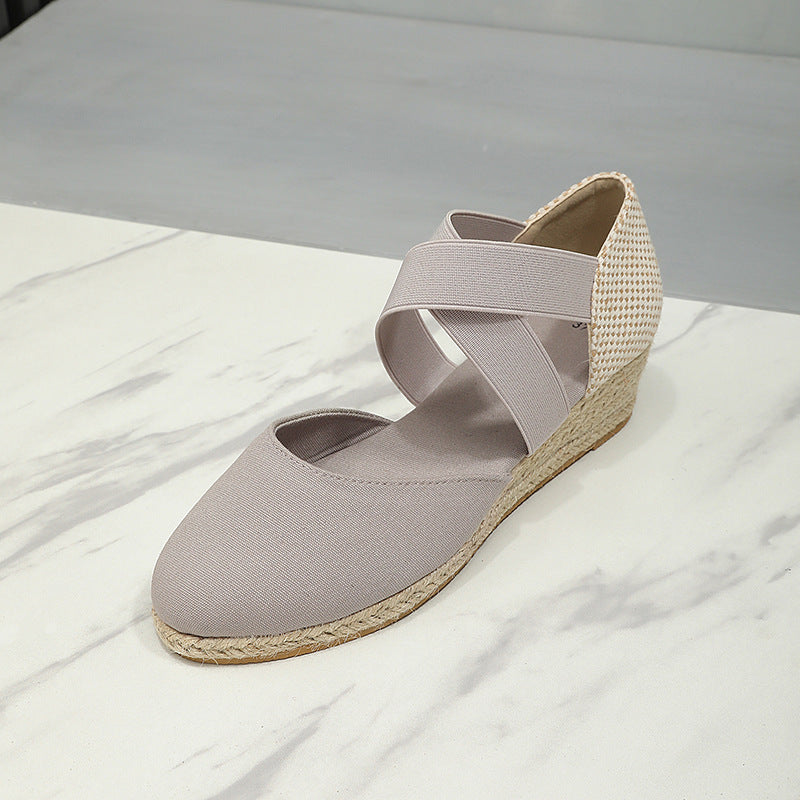 Women's Canvas Wedge Sneakers | Height-Increasing Closed-Toe Elastic Slip-On Shoes