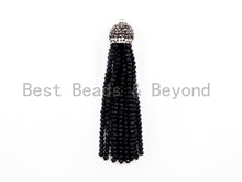 Load image into Gallery viewer, Crystal Beaded Tassel Pendants,Glass Crystal Beads,Pave CZ Rhinestone Cap, Tassel Necklace Enhancer, 3'' long, Sku#B82