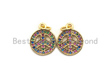 Load image into Gallery viewer, CZ Colorful Micro Pave Peace Sign Pendant, Cubic Zirconia Pave Pendant, Gold plated, 11x13mm, Sku#F822