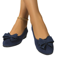 Load image into Gallery viewer, Women's Suede Bowtie Cross-Strap Slip-On Shoes | Low Wedge Heel | Elastic Band Comfort Fit