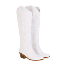 Load image into Gallery viewer, Women's Western Cowboy Embroidered High-Heel Boots – Chunky Heel Slip-On