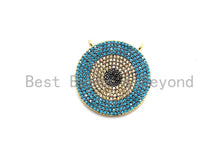 Load image into Gallery viewer, Colorful CZ Micro Pave Evil Eye Round Pendant, Green/Turquoise/Cobalt/Fuchsia/Violet CZ Pave Charm, 25mm, sku#F718