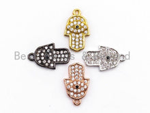 Load image into Gallery viewer, CZ Micro Pave Clear Hamsa Hand Evil Eye Pendant/Charm, Clear Cubic Zirconia Pave Bracelet Charms,8x13mm, sku#B72