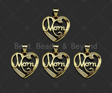 Load image into Gallery viewer, Gold Filled CZ Micro Pave Mom word On Heart Shape Pendant, 18K Gold Filled Heart Charm, Mother's Day,Necklace Pendant,18x18mm,Sku#LD123
