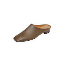 Load image into Gallery viewer, Women's Square Toe Cowhide Mules | Low Block Heel Slip-On Backless Shoes