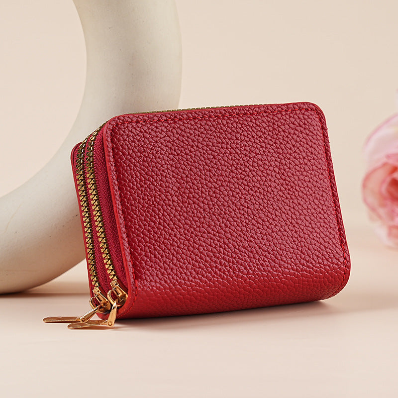 Women's PU Leather Clutch Wallet – Dual Zipper & Multiple Card Slots