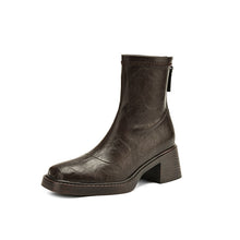 Load image into Gallery viewer, Women's Chunky Heel Square Toe Ankle Boots - Waterproof Non-Slip Mid Heel Boots