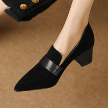 Load image into Gallery viewer, Women's Pointed-Toe Chunky Heel Loafers | Suede Slip-On Work Heels