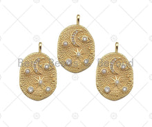 Load image into Gallery viewer, CZ Micro Pave Moon Star Evil Eye Star On oval Shape Pendant/Charm,CZ 14K Dainty Gold Charm, Necklace Bracelet Charm Pendant,21x32mm,Sku#CP19