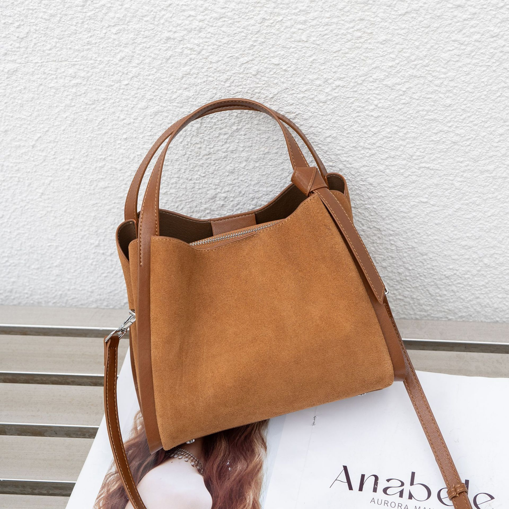 Women's Frosted Genuine Leather Bucket Bag | Crossbody Shoulder Bag
