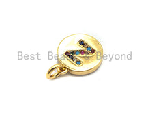 Load image into Gallery viewer, New Trendy Gold Color Micro Pave Rainbow CZ Cubic Zirconia A-Z 26 Initials Letter Pendant, Initial Letter Charm,11x13mm,sku#F820C