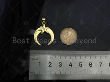 Load image into Gallery viewer, CZ Micro Pave 18k Gold North Star On Horn Shape Pendant, Cubic Zirconia Pendant, Horn Charm, CZ Micro Pave Pendant,21x25mm,Sku#LK213
