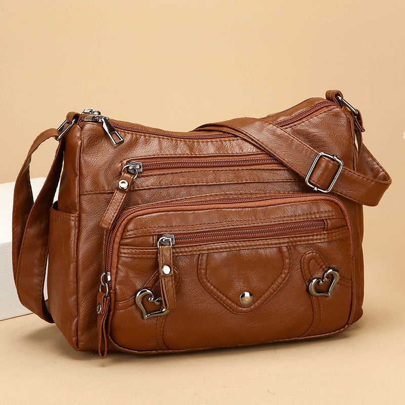 Women's PU Leather Crossbody Bag – Multi-Layer Spacious Shoulder Bag with Phone & Card Pockets