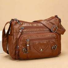 Load image into Gallery viewer, Women's PU Leather Crossbody Bag – Multi-Layer Spacious Shoulder Bag with Phone &amp; Card Pockets
