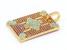 Load image into Gallery viewer, CZ Micro Pave Turquoise Fuchsia Square/Rectangular Pendant, silver/gold/black Rhodium Plated pendant, 20x34mm, sku#L18