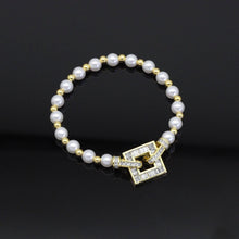 Load image into Gallery viewer, Pearl Gold Spacer Square Clasp Bracelet , Sku#LD475C