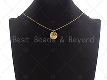 Load image into Gallery viewer, 18K Gold Medallion Round Coin with Clear Diamond CZ Moon Charm, Brass Medallion, Gold Coin Charm,17mm, Sku#LK22