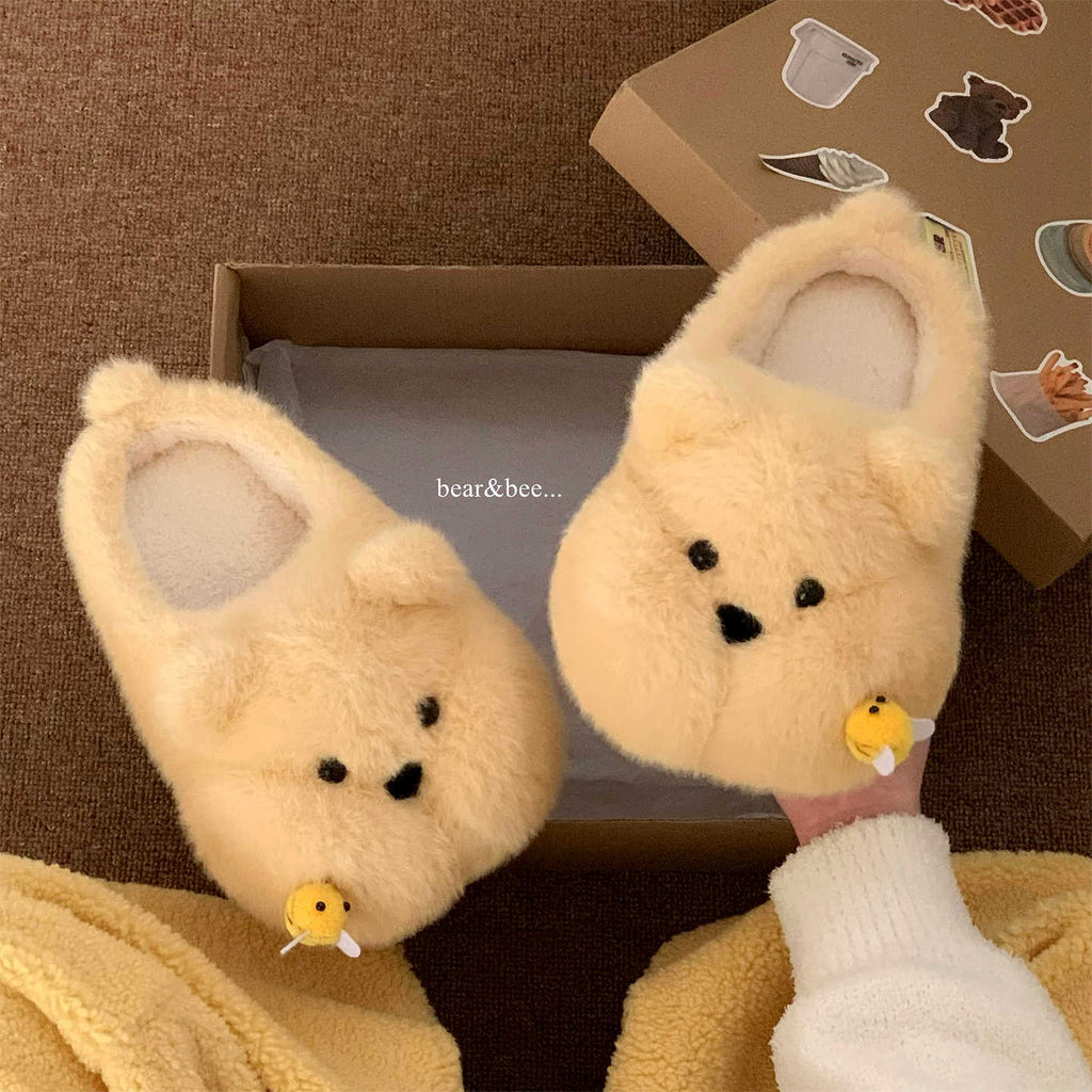 Chubby Bee Bear Slippers - Cute Cartoon Indoor House Shoes for Women & Men
