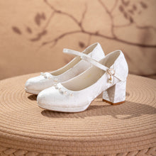 Load image into Gallery viewer, Women's Jacquard Mary Jane Platform Heels | Pearl Bow Waterproof Wedding Shoes
