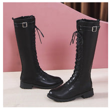 Load image into Gallery viewer, Women's Lace-Up High Boots - Mid Heel Combat Boots with Buckles &amp; Straps
