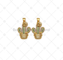 Load image into Gallery viewer, CZ Micro Pave Cactus Shape with Big CZ Flower Pendant,18K Gold Filled Cactus Charm, Necklace Bracelet Charm Pendant,17x23mm,Sku#LK465