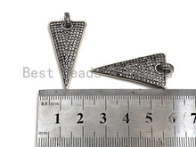 Load image into Gallery viewer, CZ Micro Pave Triangle Shape Pendant, Antique Silver Tone, Cubic Zirconia Pave Triangle Pendant, 18x35mm,sku#F1026