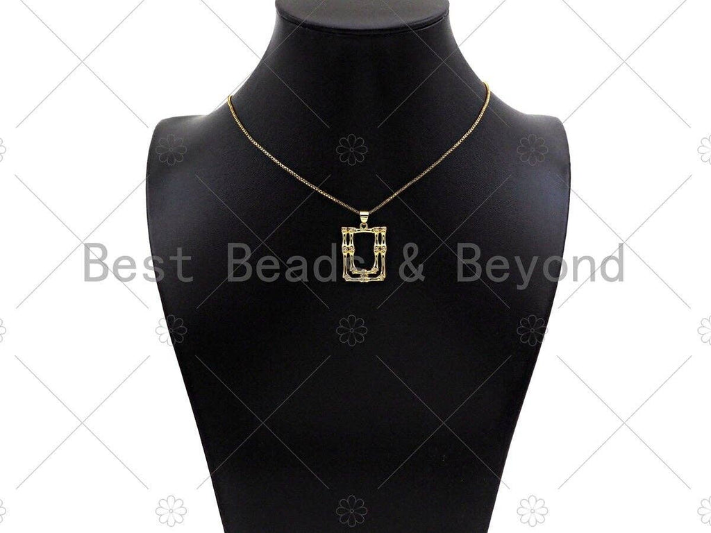 CZ Micro Pave Double Picture Frame Shape Pendant/Charm,18K Dainty Gold Charm, Necklace Bracelet Charm Pendant,18x24mm,Sku#LK240