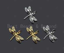 Load image into Gallery viewer, CZ Micro Pave Dragonfly Shape Pendant/Charm,Dragonfly  Cubic Zirconia Pendant, Silver/Gold Tone,24x17mm,Sku#L316