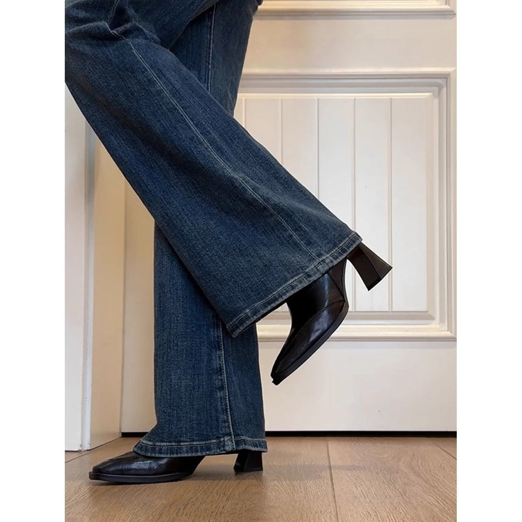 Women's Chunky Heel Vintage Dr Boots - Square Toe Ankle Boots with Back Zipper