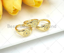 Load image into Gallery viewer, 18K Gold Star Engraved Signet Ring, Open Signet Ring, Adjustable Ring, Statment Ring, Pave Gold Ring, sku#X186