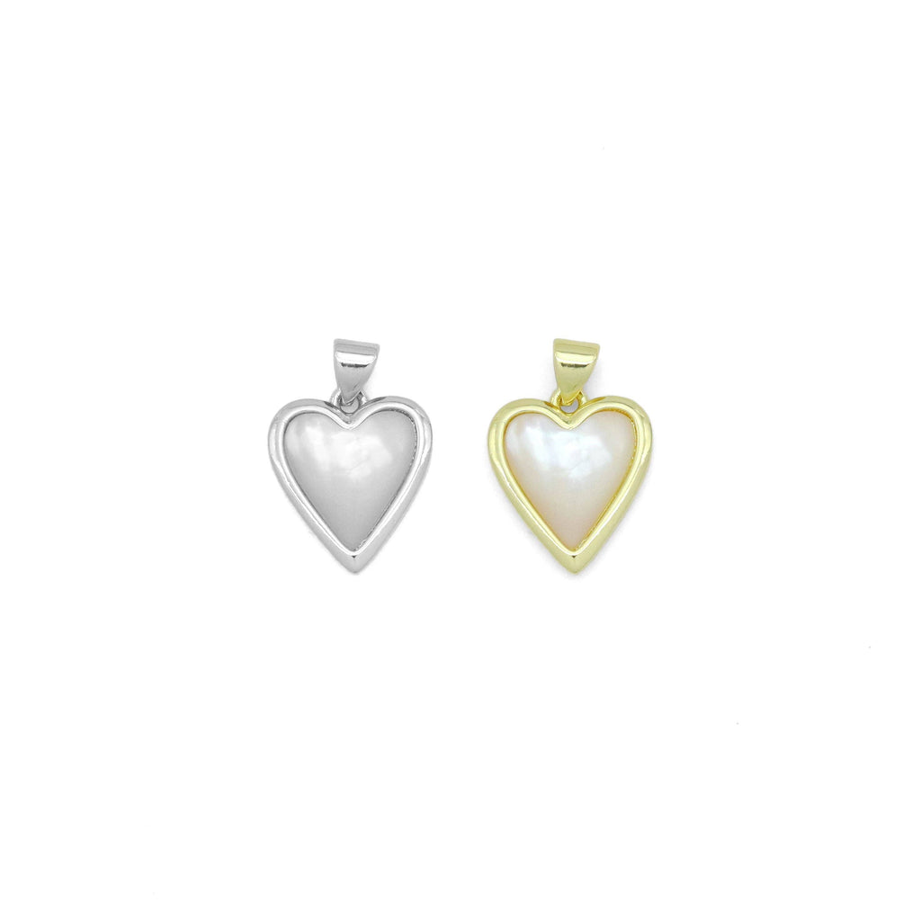 Silver Gold Opal Mop Heart Charm Pendant, Sku#LX750