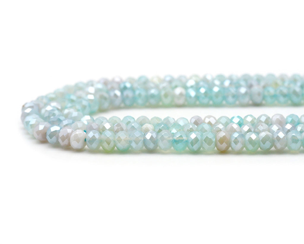 Mystic Natural Aqua Blue Banded Agate Rondelle Faceted Beads, Sku#UA251