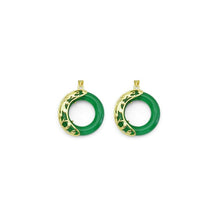 Load image into Gallery viewer, Dragon on High Quality Green Jade Donut Ring Pendant, Sku#LX359
