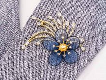 Load image into Gallery viewer, CZ Micro Pave Blue Silk Flower Brooch, p39