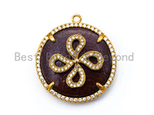 Load image into Gallery viewer, CZ Micro Pave 28x32mm Evil Eye Horn Star Cross on Round Wood Disc Pendant, sku#B50