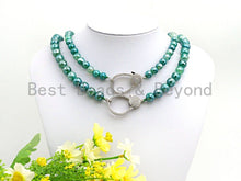 Load image into Gallery viewer, Green Agate Attachment Necklace with Large CZ Pave Silver clasp, 18 long, 8mm/10mm beads size, sku#D45