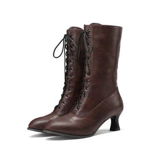 Load image into Gallery viewer, Women's Lace-Up Mid-Calf Boots - Stylish Low Heel Boots with Round Toe
