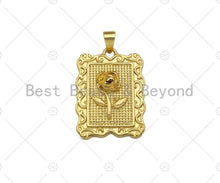 Load image into Gallery viewer, 18K Dainty Gold Rose Flower Rectangle Charm, sku#LK231