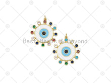Load image into Gallery viewer, Colorful CZ Micro Pave Enamel Round Evil Eye On Coin Shape Pendant, 18K Gold Filled Evil Eye Charm, Necklace Pendant,30x33mm, Sku#LK481