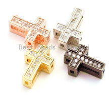 Load image into Gallery viewer, CZ Micro Pave Cross Spacer Beads, Cubic Zirconia Space Beads, Gold Rose Gold Silver Black Cross Space Beads, 13x10mm,1pc/5pcs, sku#G74
