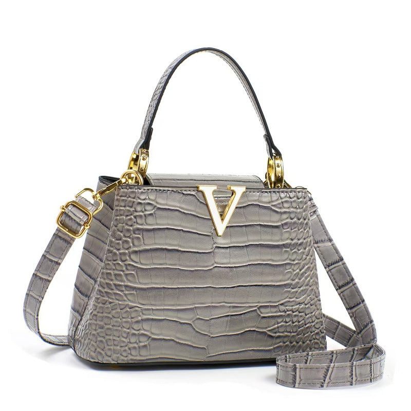 Minimalist Crocodile Pattern Tote Bag - Women's PU Leather Handbag with Zipper Compartment