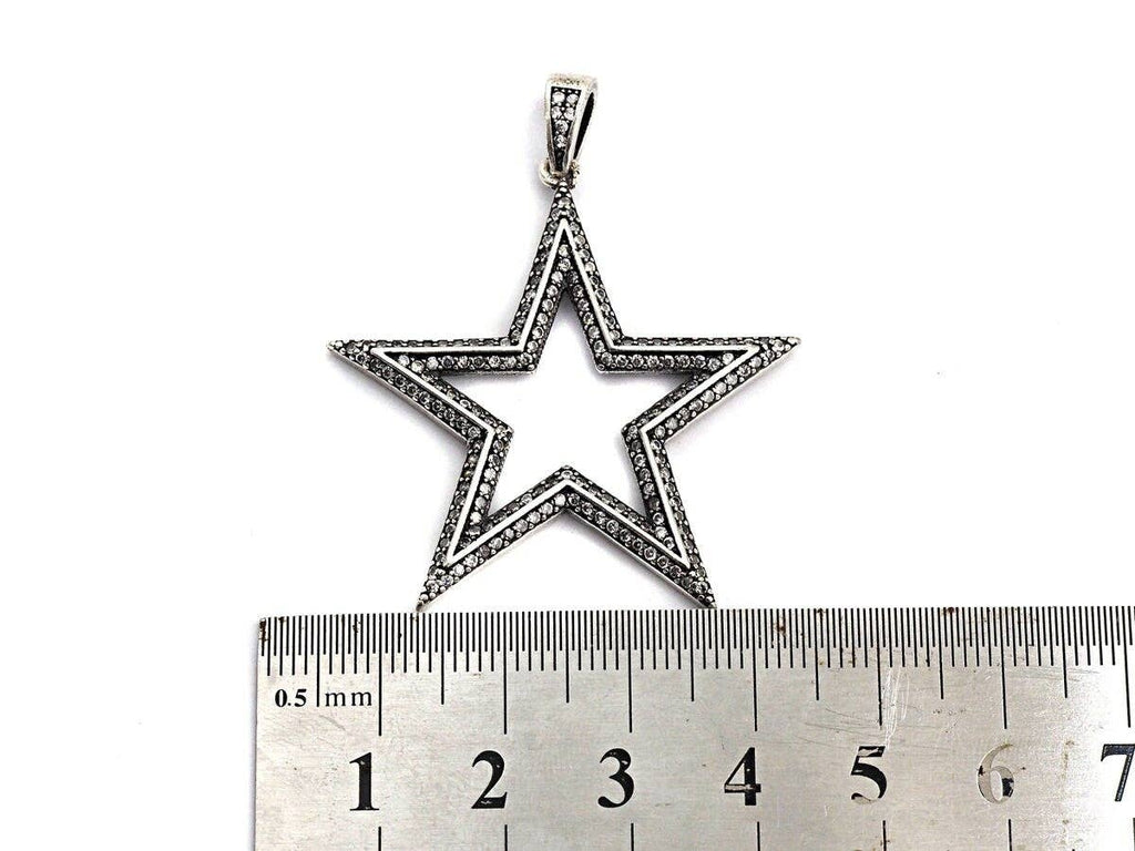 CZ Fully Micro Pave Five Star Pendant, Antique Silver Tone, Clear Cubic Zirconia Big Pave Star Charm Pendant, 39x40mm,sku#F983