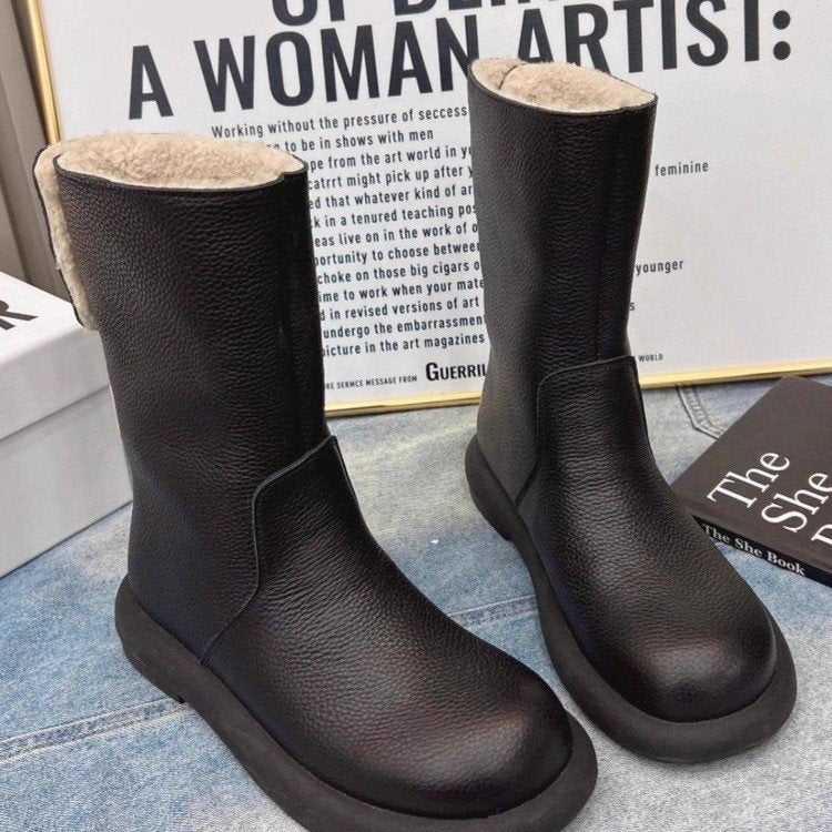 Women's Non-Slip Thick Sole Winter Snow Boots - Warm PU Leather Platform Boots