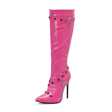 Load image into Gallery viewer, Women's Stiletto Heel Rivet Long Boots - Pointed Toe High Shaft Side Zipper Boots